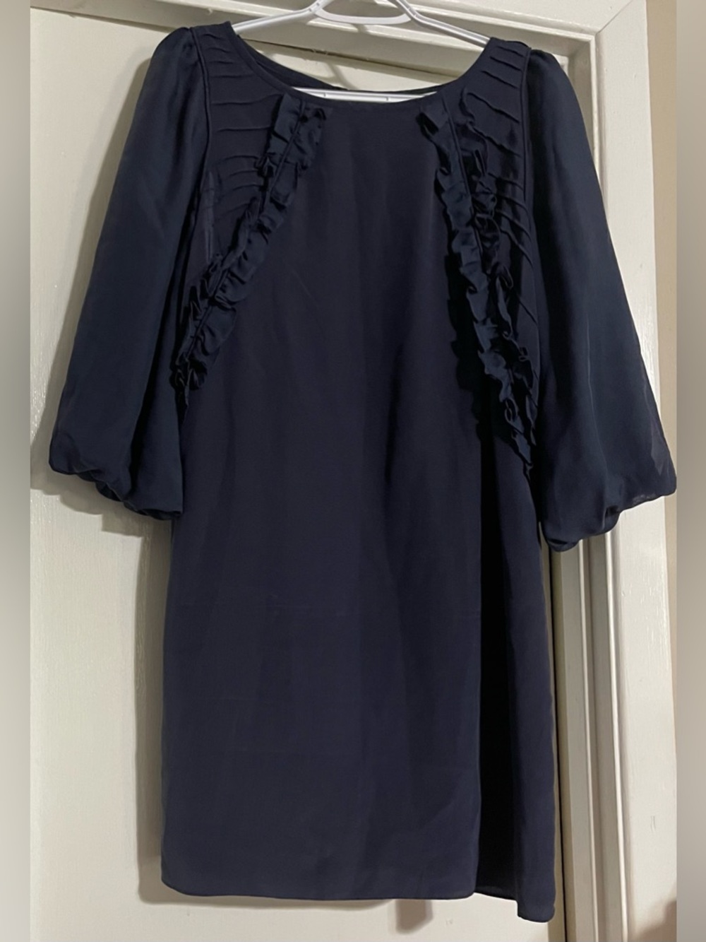 Tibi New York Navy Ruffle Sleeve Silk Mini Dress Size 6